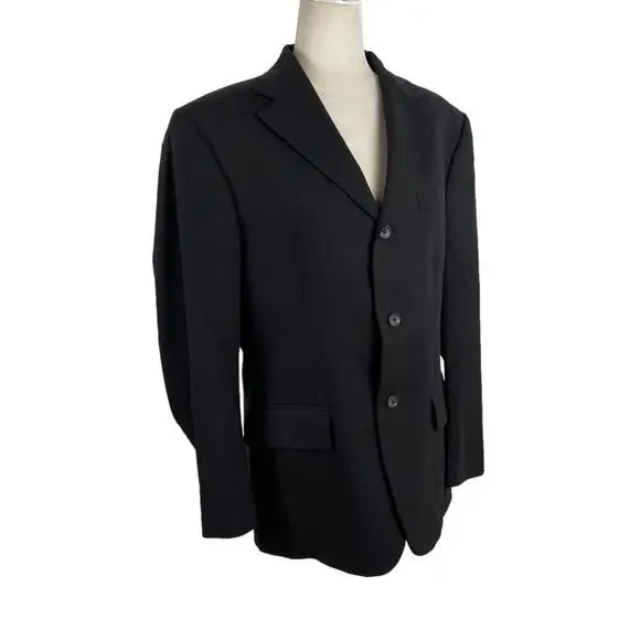 Oscar de La Renta Single Breasted 100% Wool Black Men's Suit Jacket Size 40S